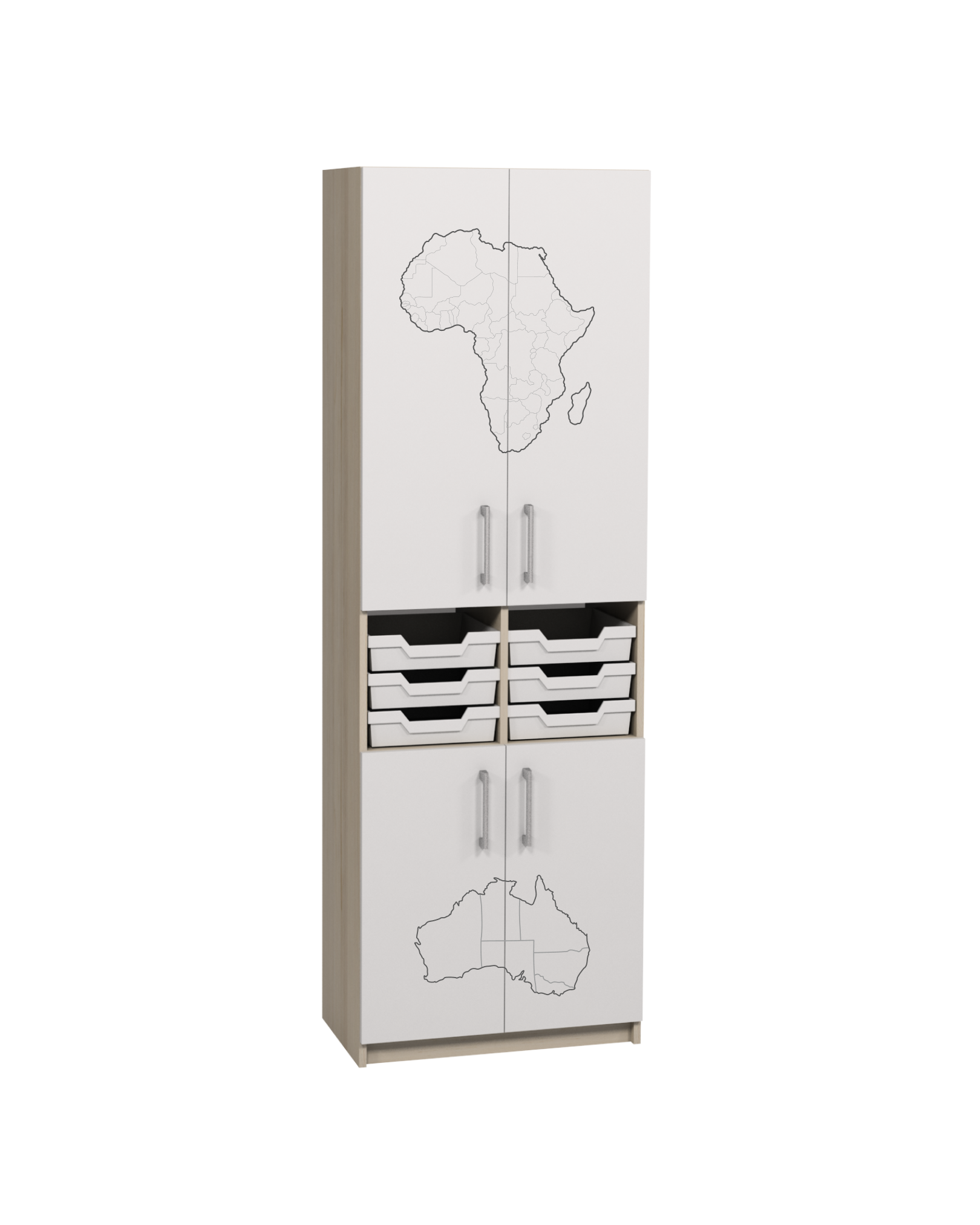 Шафа закрита з лотками з унікальним фотодруком для кабінету ГЕОГРАФІЇ, 702х405х2115 мм., АНШАР ГРУП (7706 + Фгеогр)